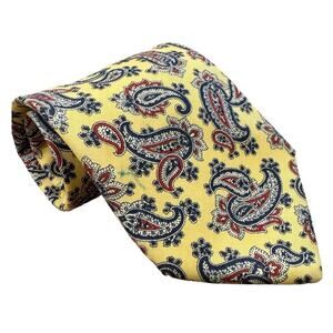 Brooks Brothers Makers All Silk Made in USA Yellow Paisley Tie Necktie